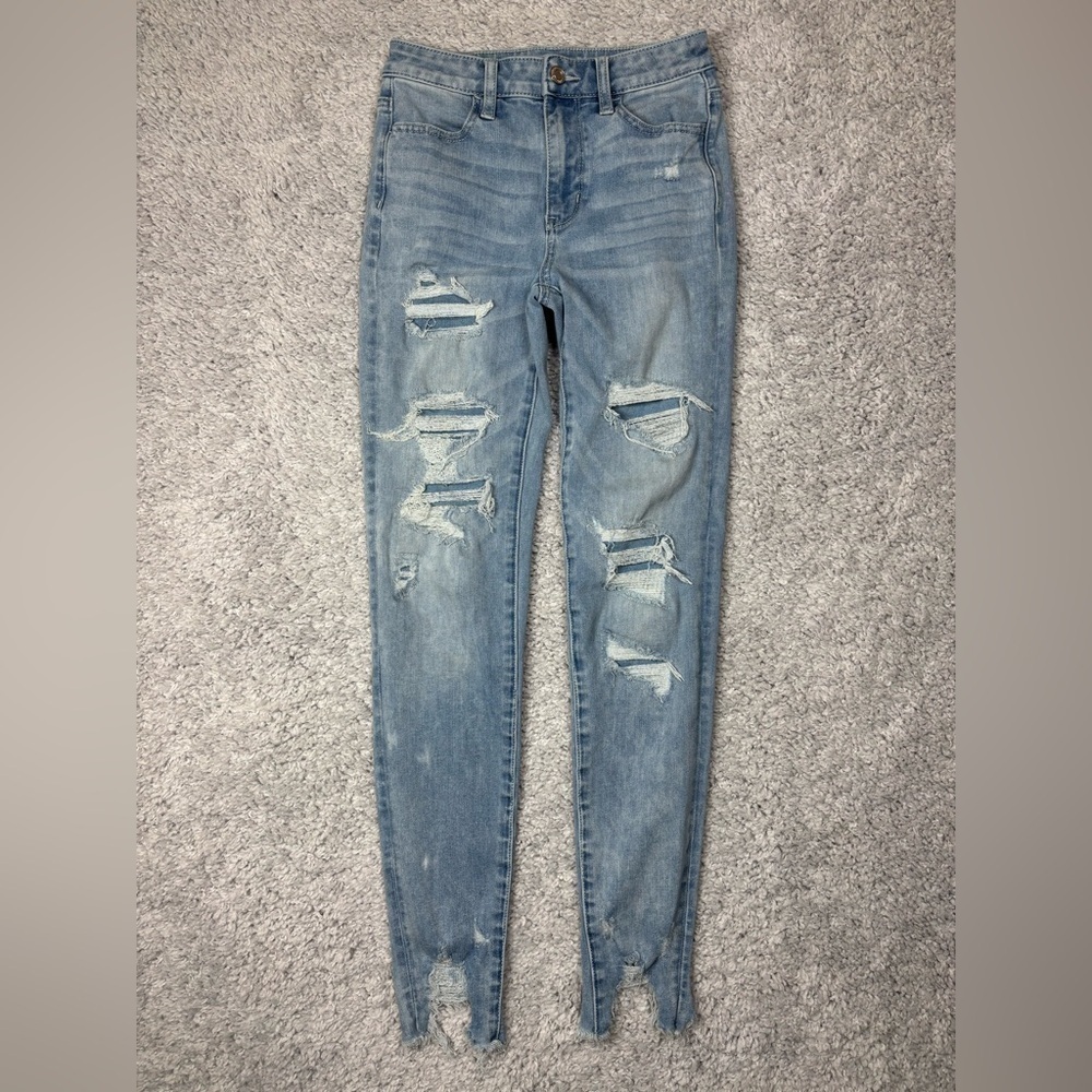 American Eagle Jeans Womens 0 Super High Rise Jegging Distressed Grunge Stretch